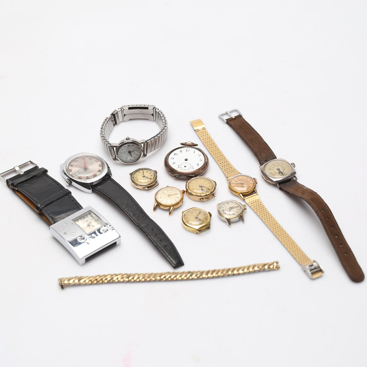 WRIST WATCH and POCKET WATCH, 11 pcs, including silver.