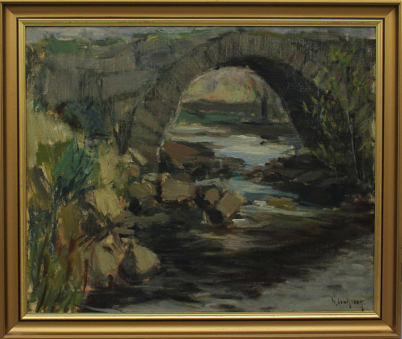 GIDEON ISAKSSON/JOHAN BÖRÉN. DIv tavlor, (2). Bron vid S Åsum. Olja på duk. Signerad. Stilleben. Olja på pannå, Signerad.