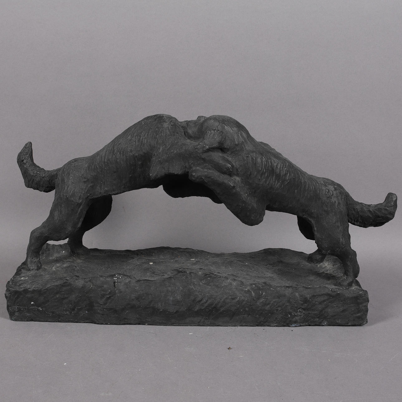 SCULPTURE, patinated plaster, dogs, signed.