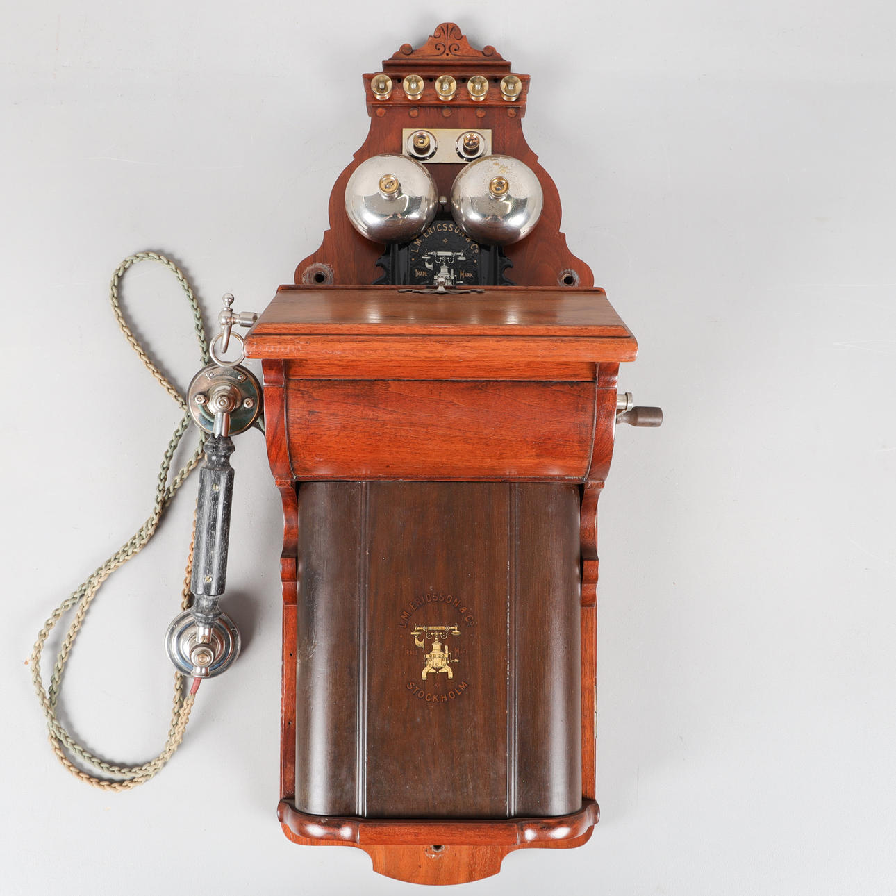 LM ERICSSON, väggtelefon, omkring 1900.