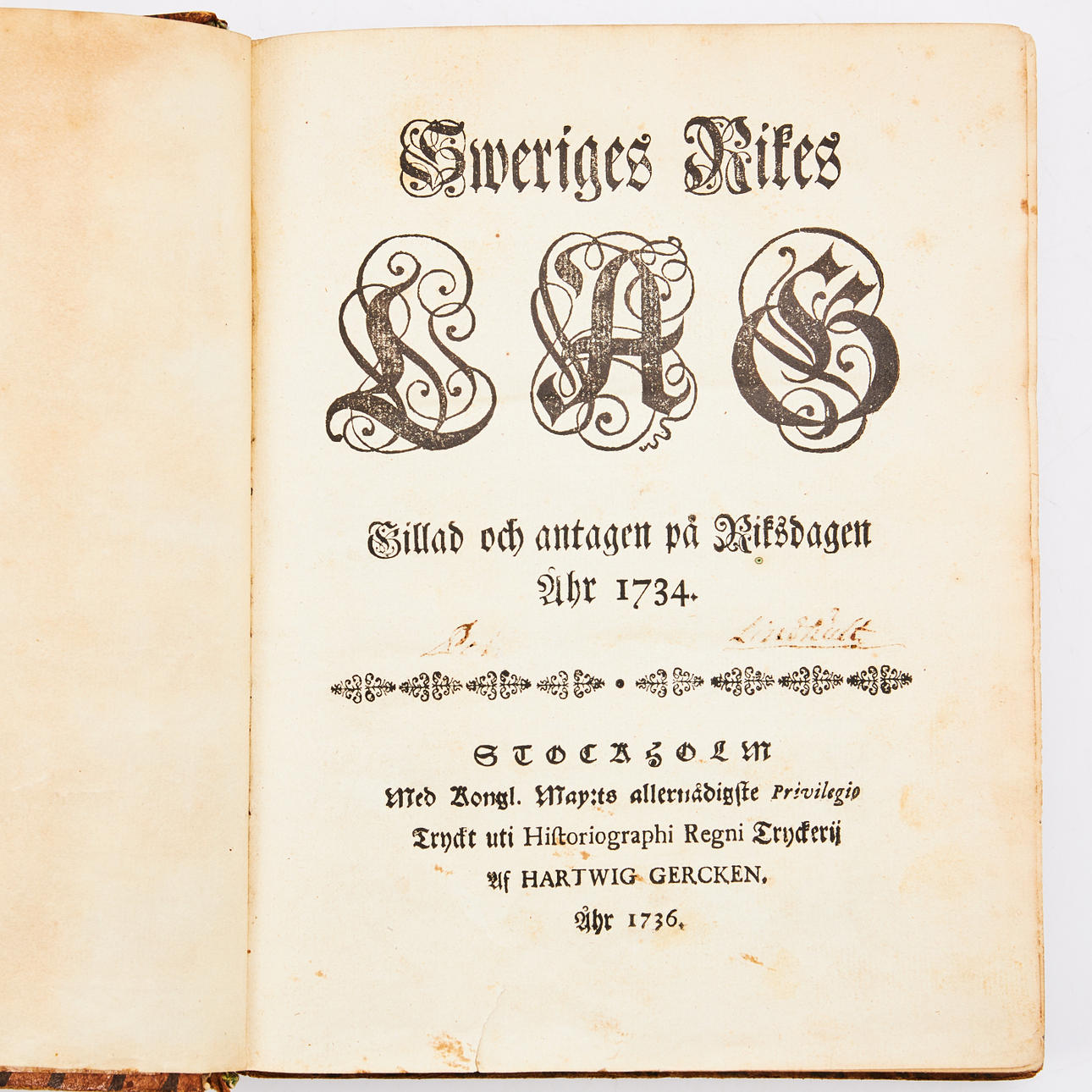 SVERIGES RIKES LAG 1734, tryckt i Stockholm 1736. Böcker, Kartor ...