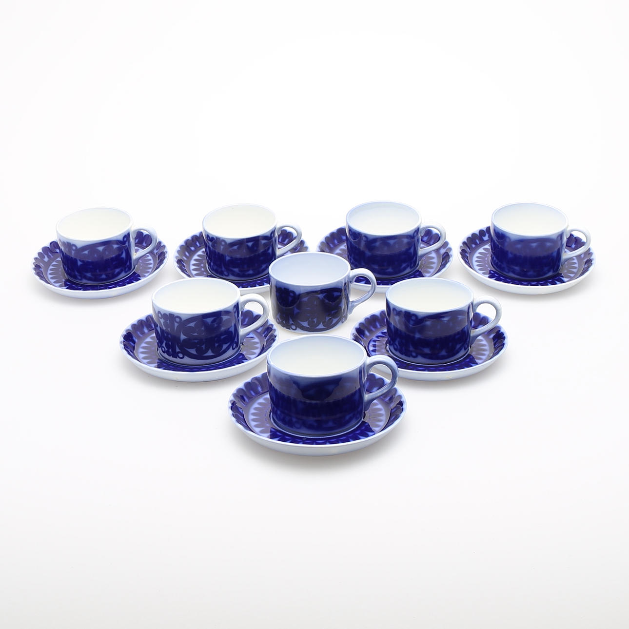 SERVISDELAR, 15 delar, flintgods, "Blå Husar", Stig Lindberg, Gustavsberg.