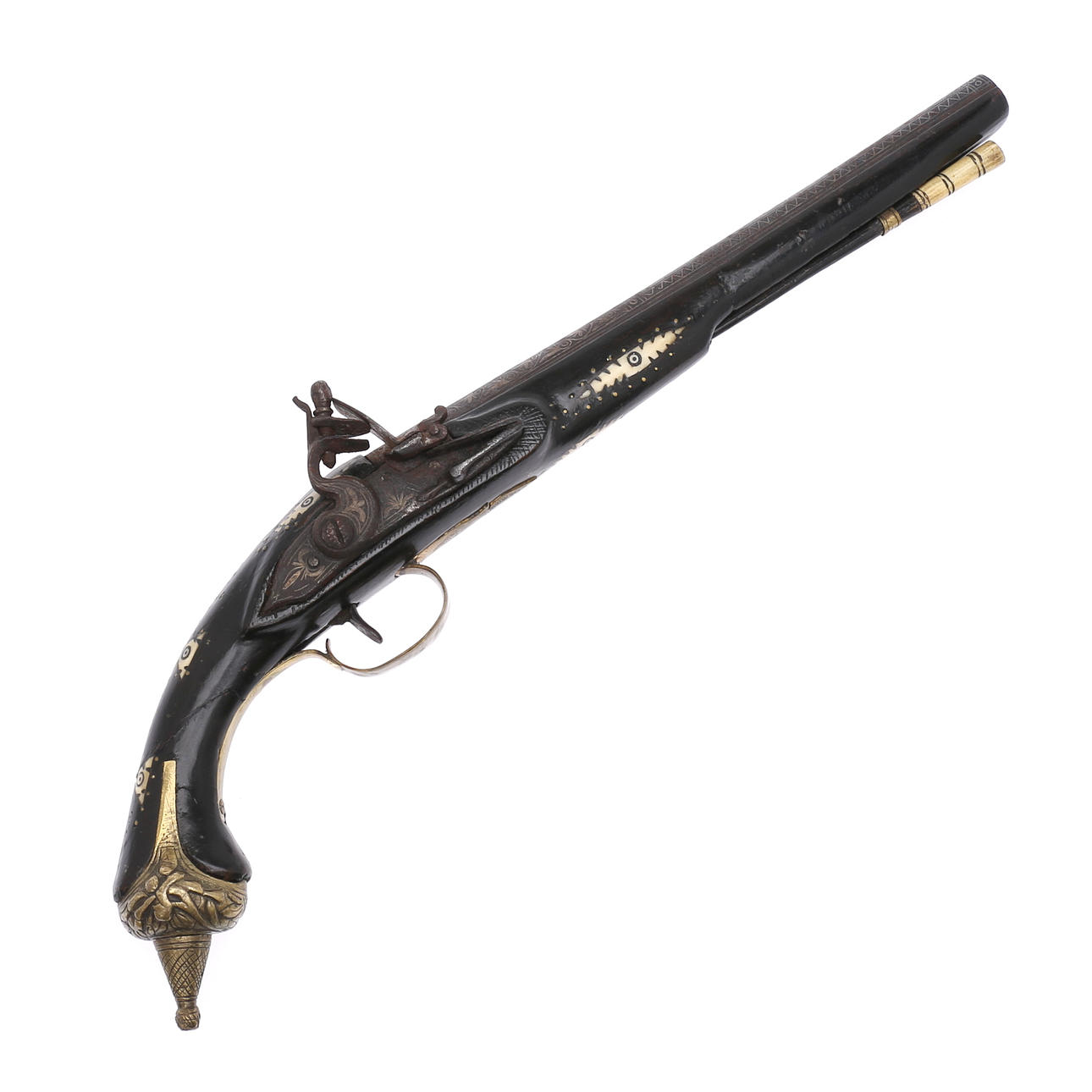 FLINT LOCK PISTOL, brass details, replica.