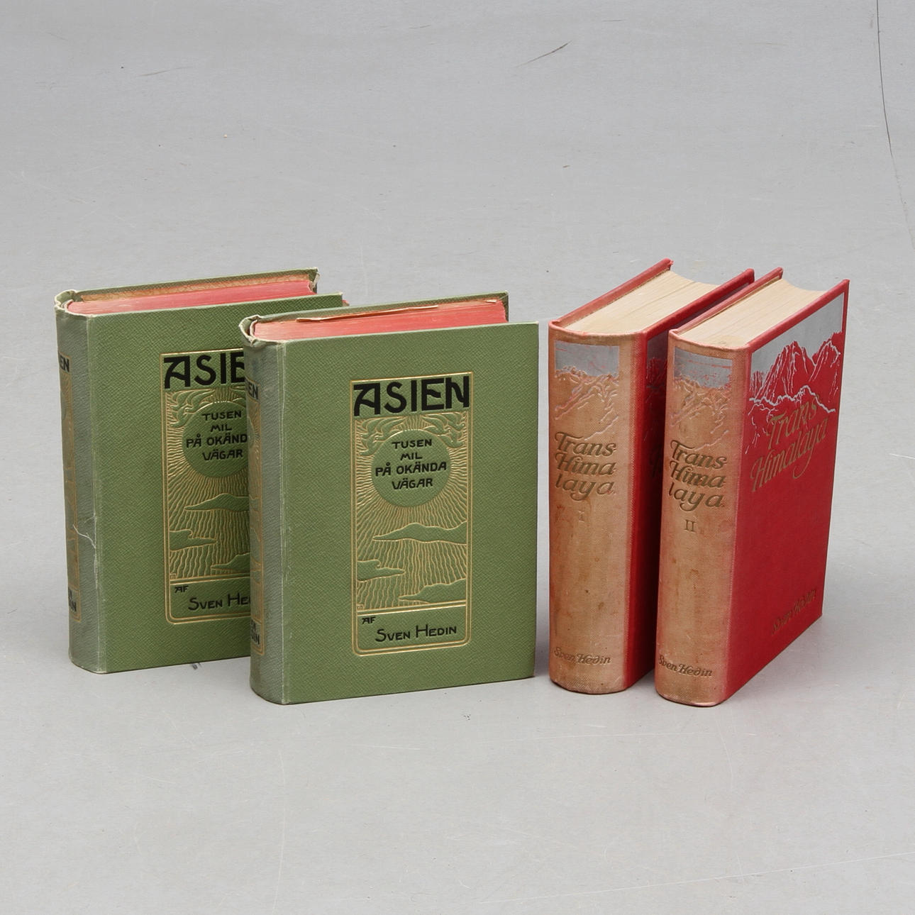 BÖCKER, 4 st, Sven Hedin, Asien I & II, samt Trans-Himalaya I & II, Albert Bonniers förlag 1903 samt 1909.
