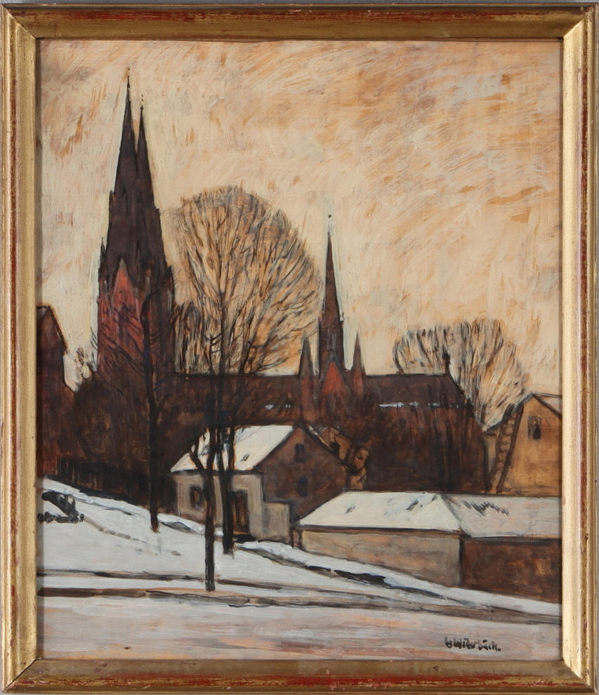 GUSTEN WIDERBÄCK. Motiv från Uppsala, blandteknik, signerad.