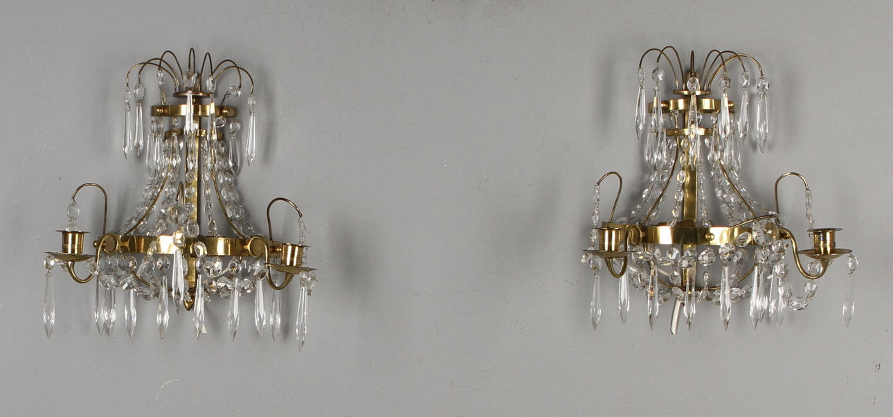 VÄGGLYSTRAR, 1 par, för två ljus vardera, 1900-tal.