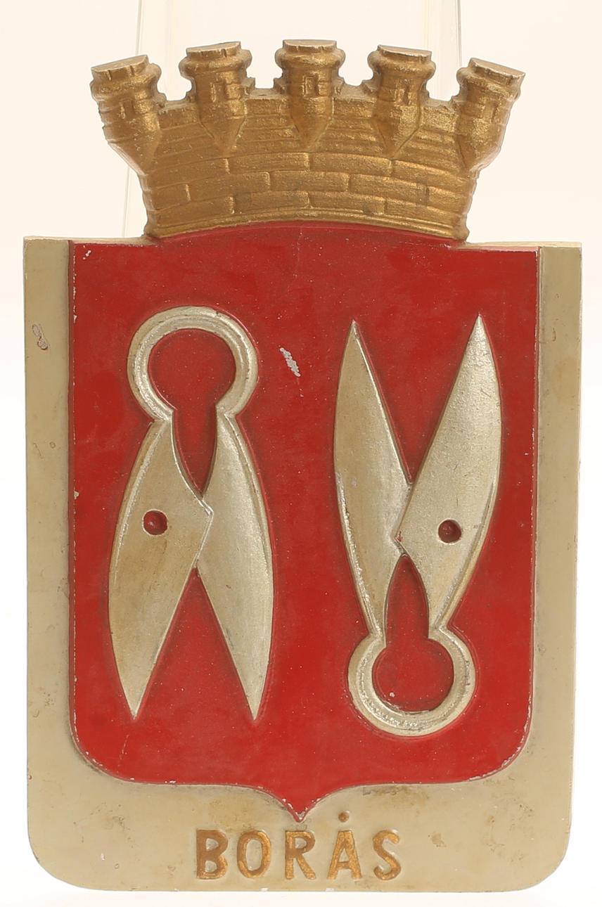 VÄGGPLAKETT, stadsvapen Borås, metall.