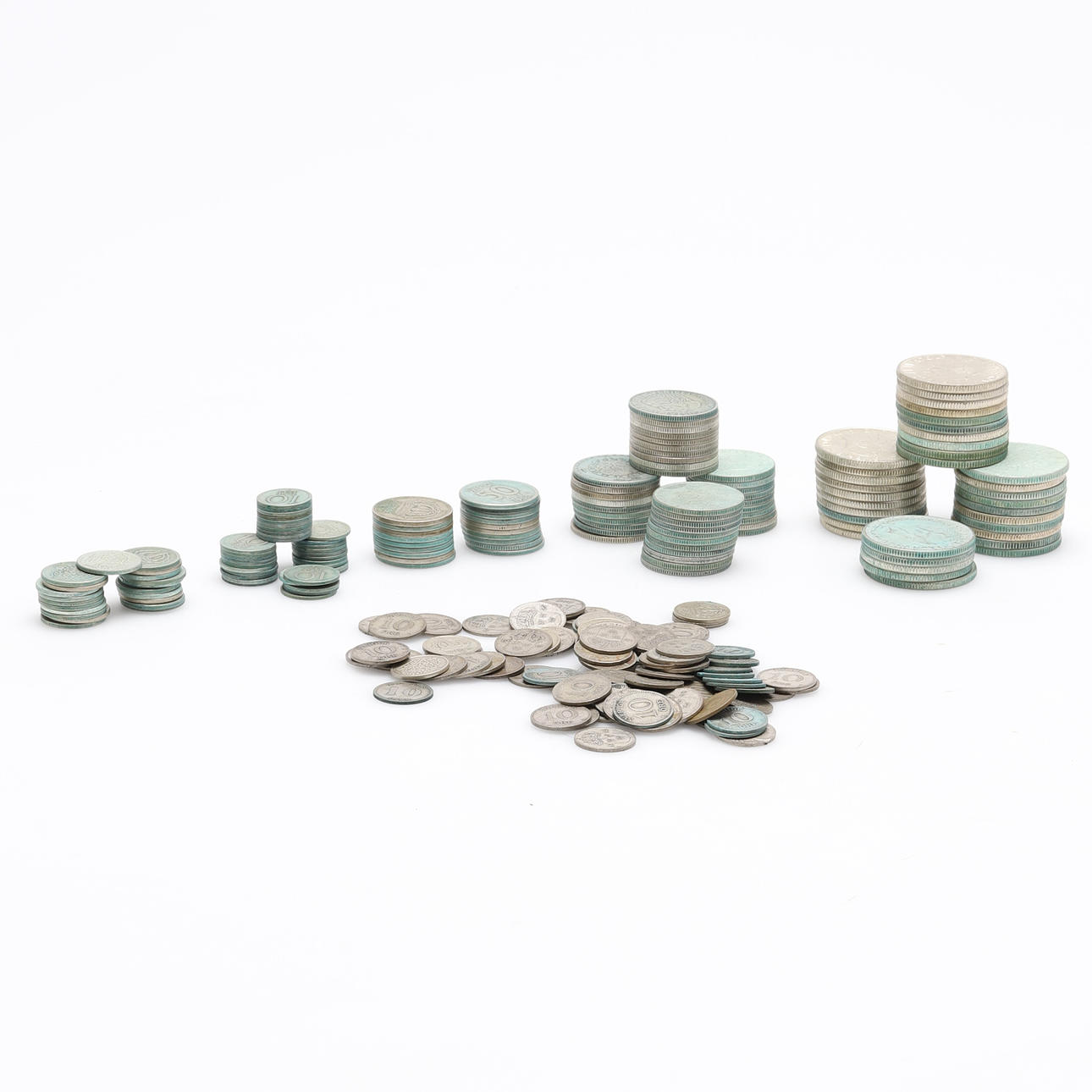 SVENSKA MYNT, 40% silver, vikt ca 1100 gram.