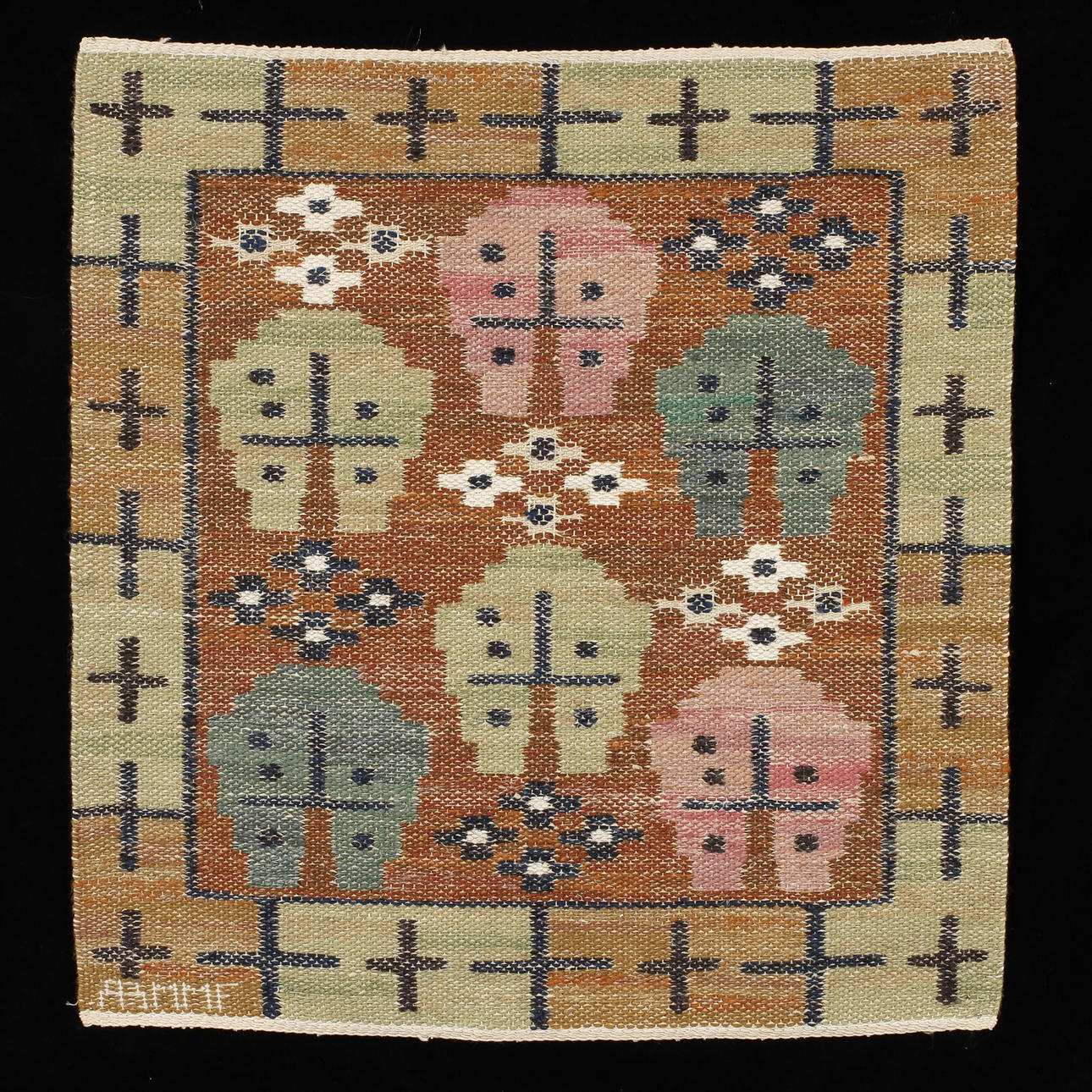 Vävnad, MÄRTA MÅÅS FJETTERSTRÖM " Mossbotten " 47 X 45 cm.