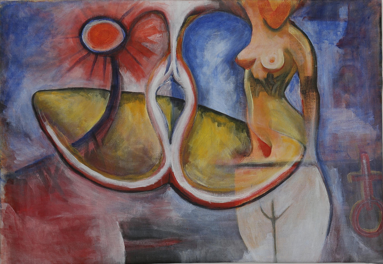 ALEXANDER RUDENSTAM. Komposition med kvinna, akryl på duk, osignerad.