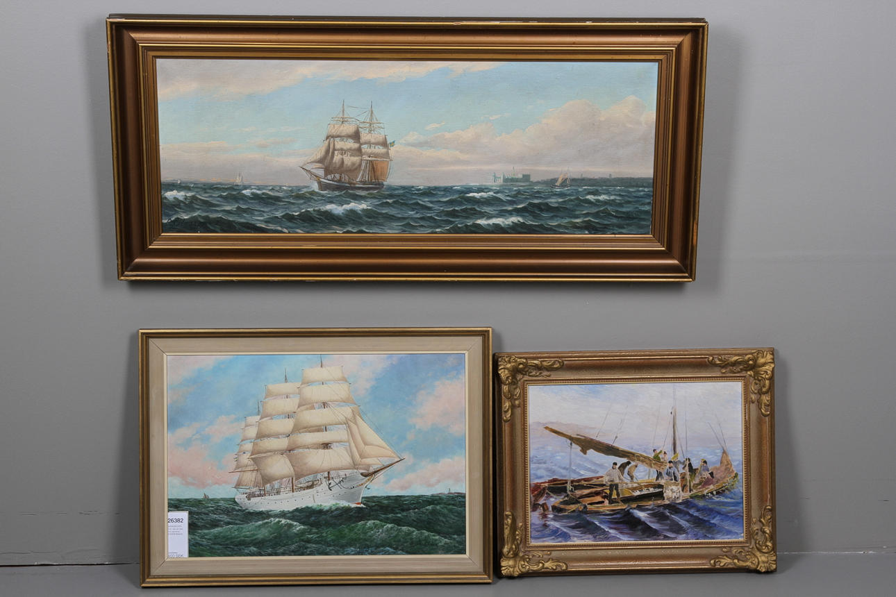 MARINBILDER, 3 st, olja på duk, bl.a signerad B.SÖDERBÄCK.
