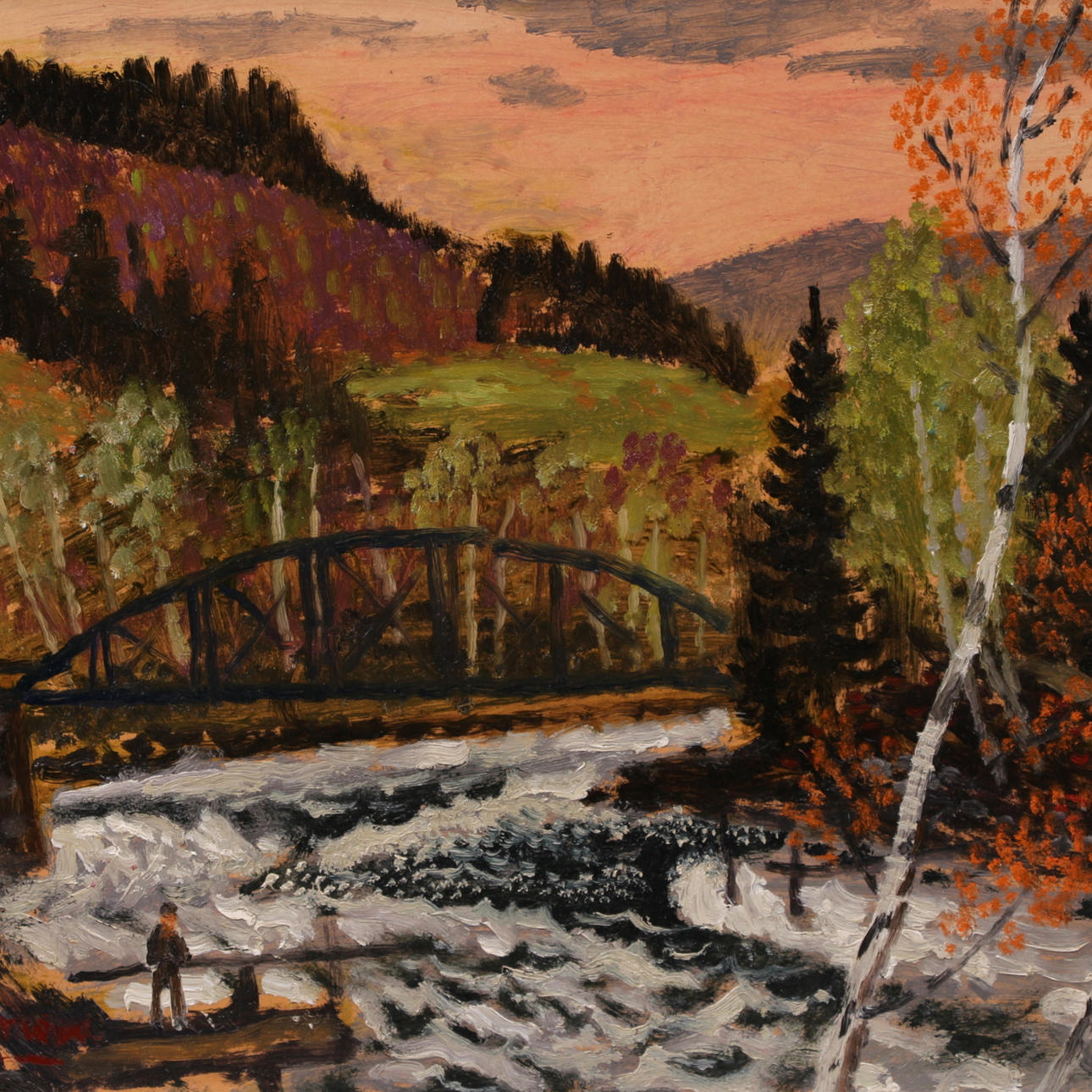 JÜRGEN VON KONOW. Olja på pannå, "Granvågsbron över faxälven", signerad.