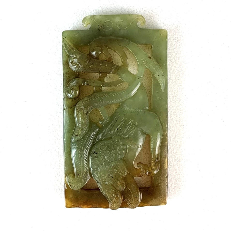 CHINESE CARVED CELADON NEPHRITE JADE PANEL. Asiatica - Auctionet