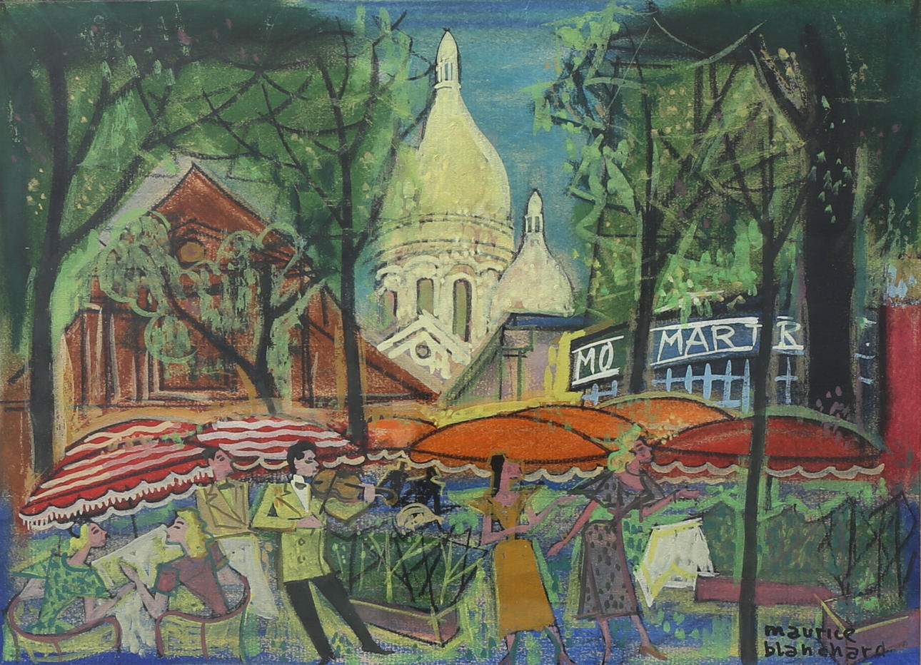 MAURICE BLANCHARD. "Montmartre: La place du Tertre". Blandteknik, signerad.