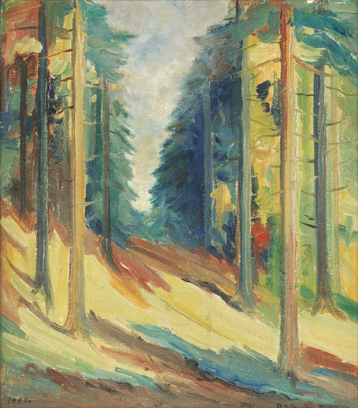 A. SORENSEN-RANDBOL. ”OLJEMÅLNING FÄRGGLADA HÖSTLIG SKOG”. Danmark, signerad och daterad.