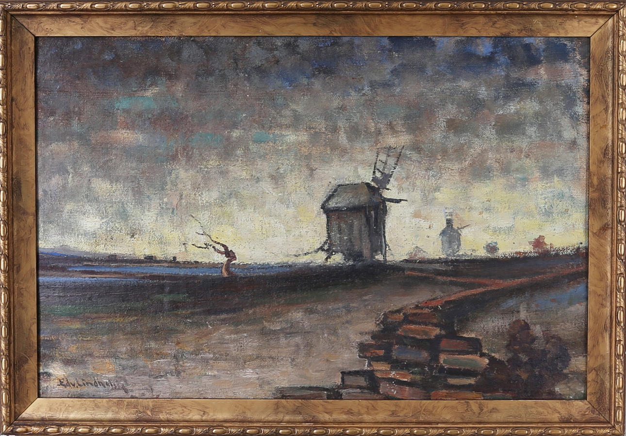 EDVIN LINDHOLM HOUGE. Ölandsmotiv, olja på pannå, signerad Edv. Lindholm.