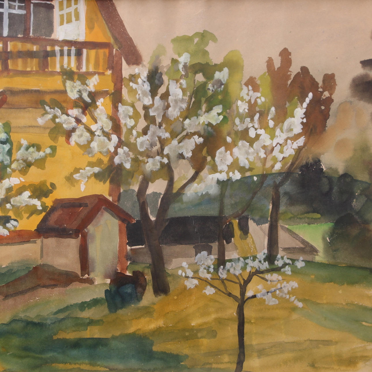 SVEN HEMPEL. Gouache, "Blommande lindträd", signerad samt daterad 1934.