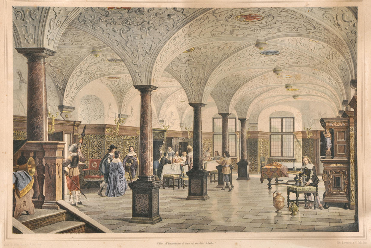 ”STOR FÄRGLITOGRAFI RIDDERSTUEN (ROSOR) PAA FREDERIKSBORG SLITS”.