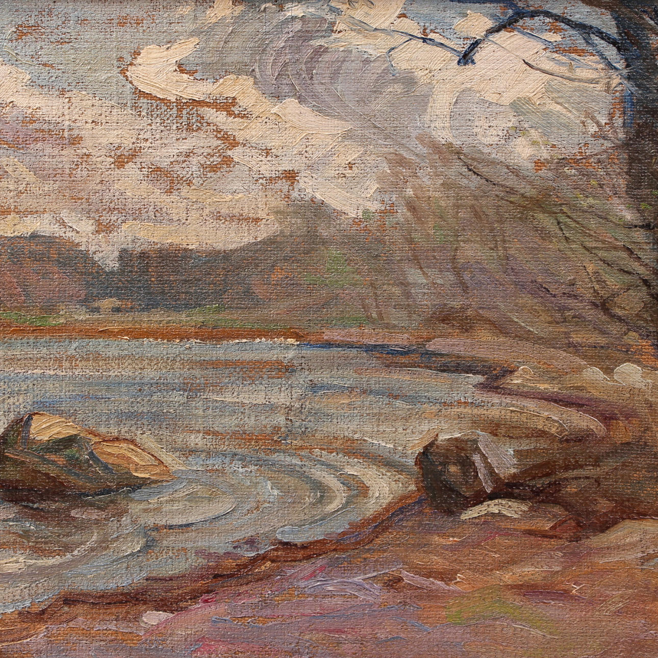 ACKE ÅSLUND. Olja på pannå, landskapsmotiv, signerad samt daterad 1914.