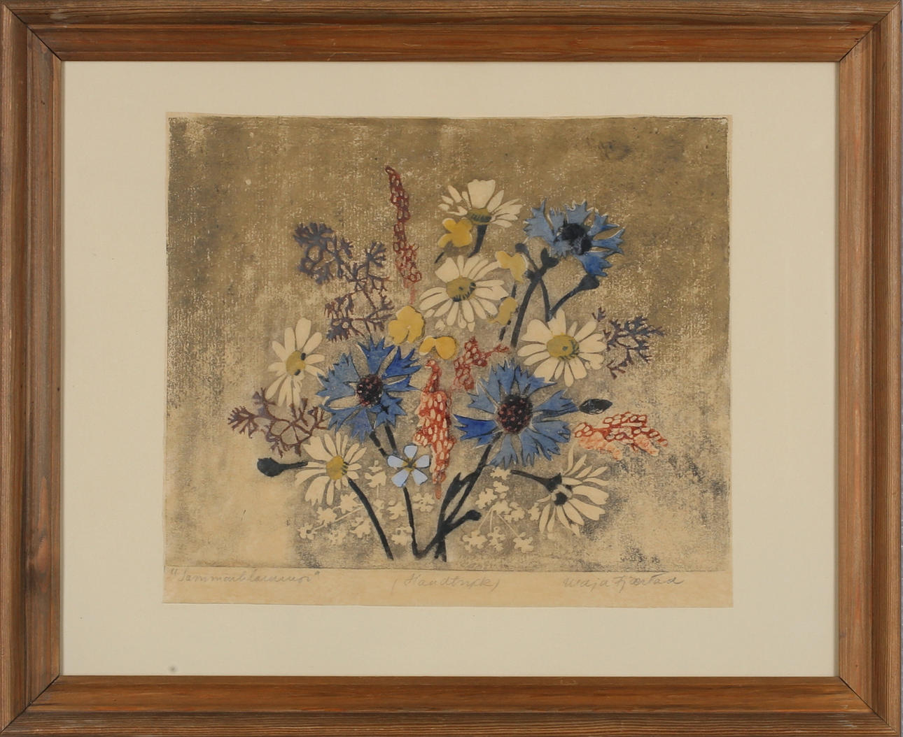 MAJA FJAESTAD. "Sommarblommor", Handtryck, signerad Maja Fjaestad.