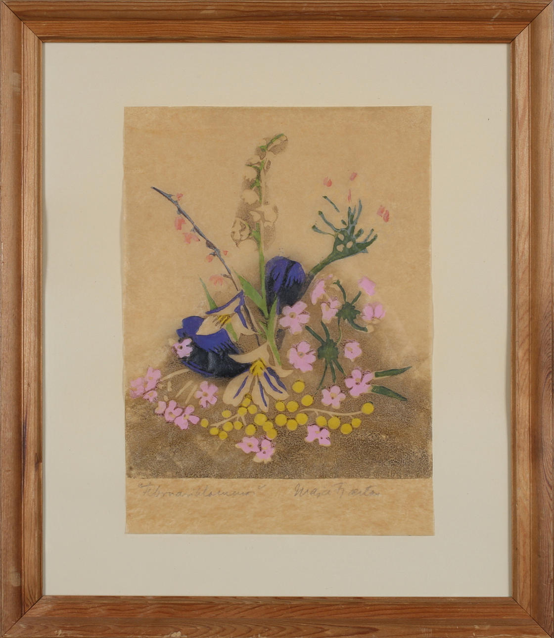 MAJA FJAESTAD. "Februariblommor", färgträsnitt, signerad Maja Fjaestad.