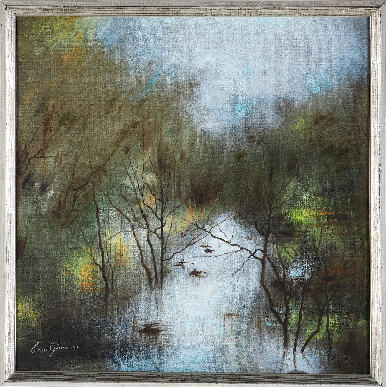 LASSE GÖRANSSON. "Spring river", olie på lærred, signeret.