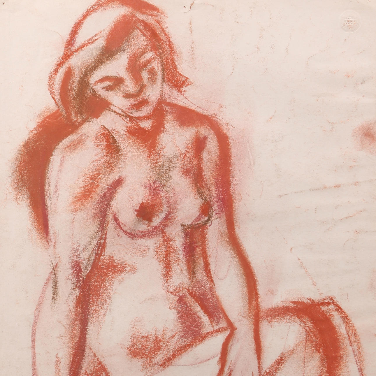 JULES SCHYL. Rödkrita, nakenmodell, signerad samt daterad 1943.