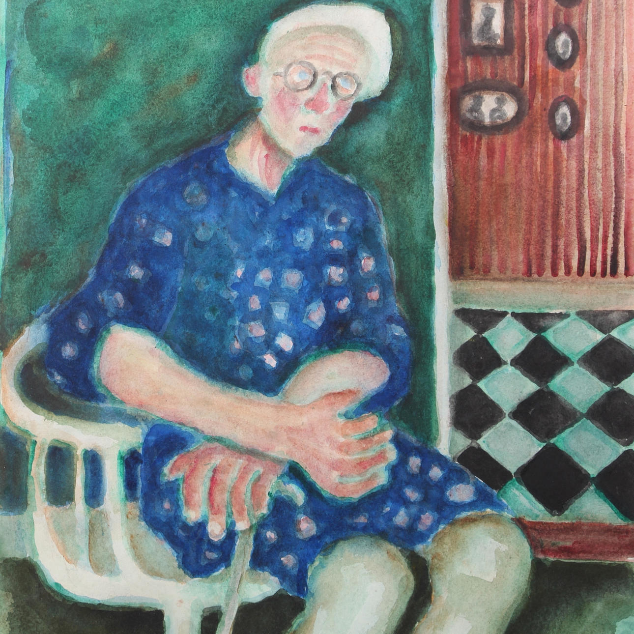 BERTA HANSSON. Akvarell, kvinnoporträtt, signerad BH.