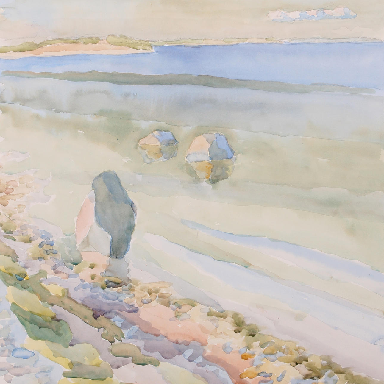 FRITZ SJÖSTRÖM. Akvarell, "Afton", signerad FS.