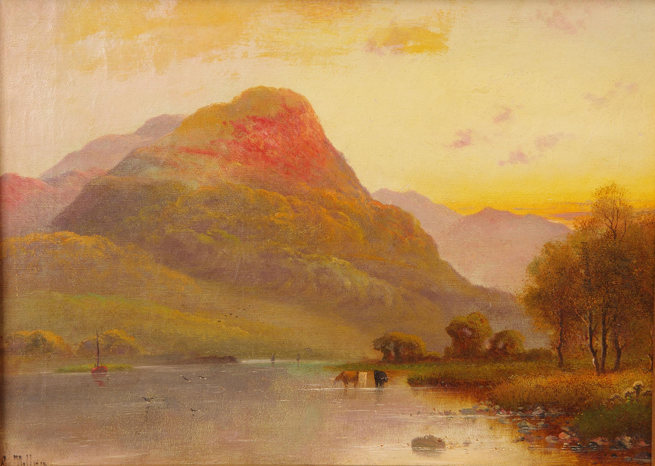 OIDENTIFIERAD KONSTNÄR. Evening on the Llugwy in Wales, olja på duk, otydligt signerad.