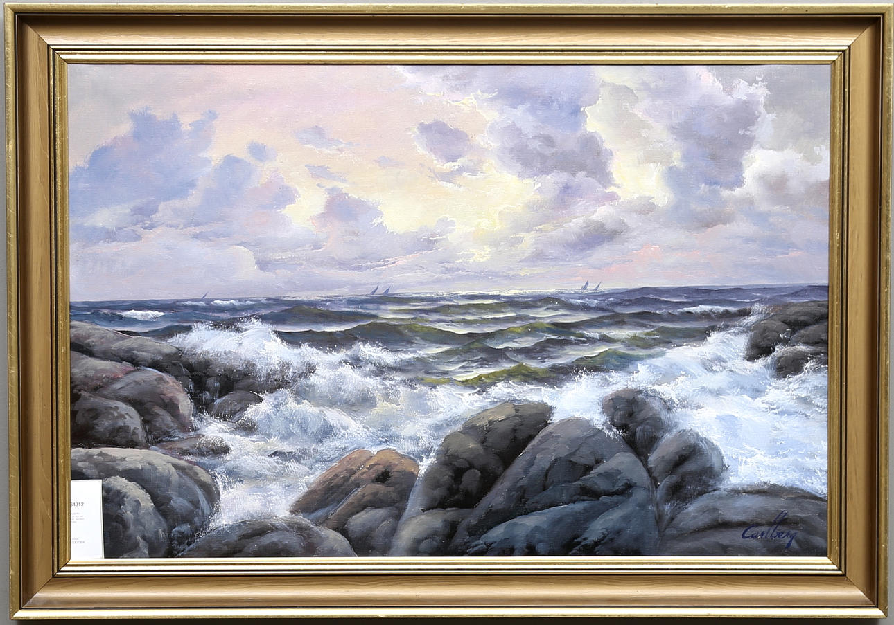 ERIK CARLBERG. Olja på duk, vid kusten, signerad Carlberg.