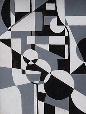 CURT BURSTRÖM. Geometric composition, mixed media, tempera, signed, CB, dated, 1956.