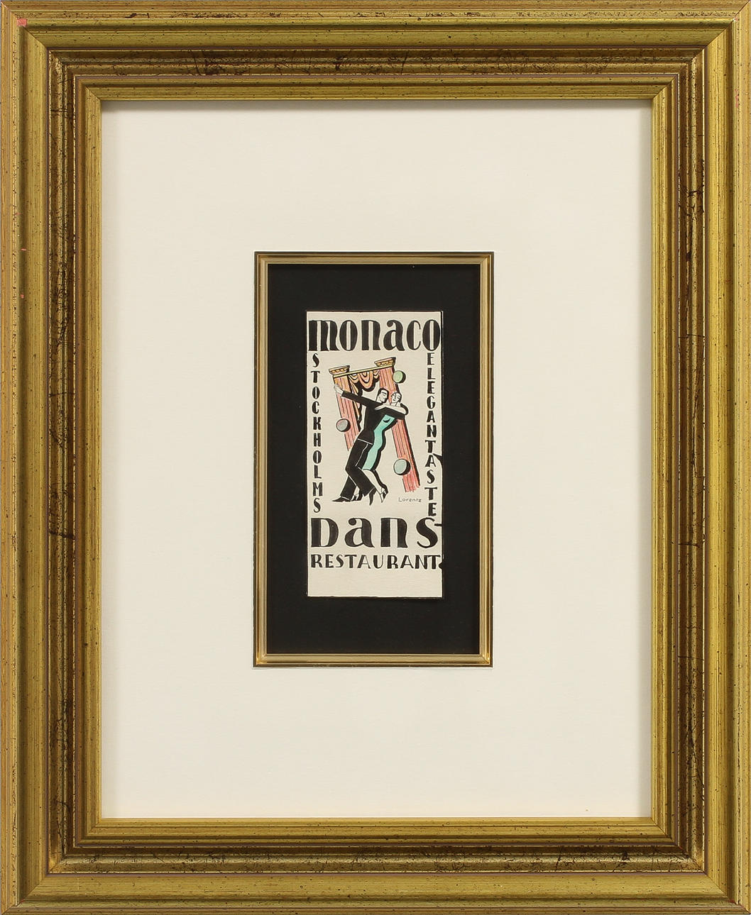 WALDEMAR LORENTZON (1899-1984). "Monaco Dansrestaurang". Akvarell och tusch.