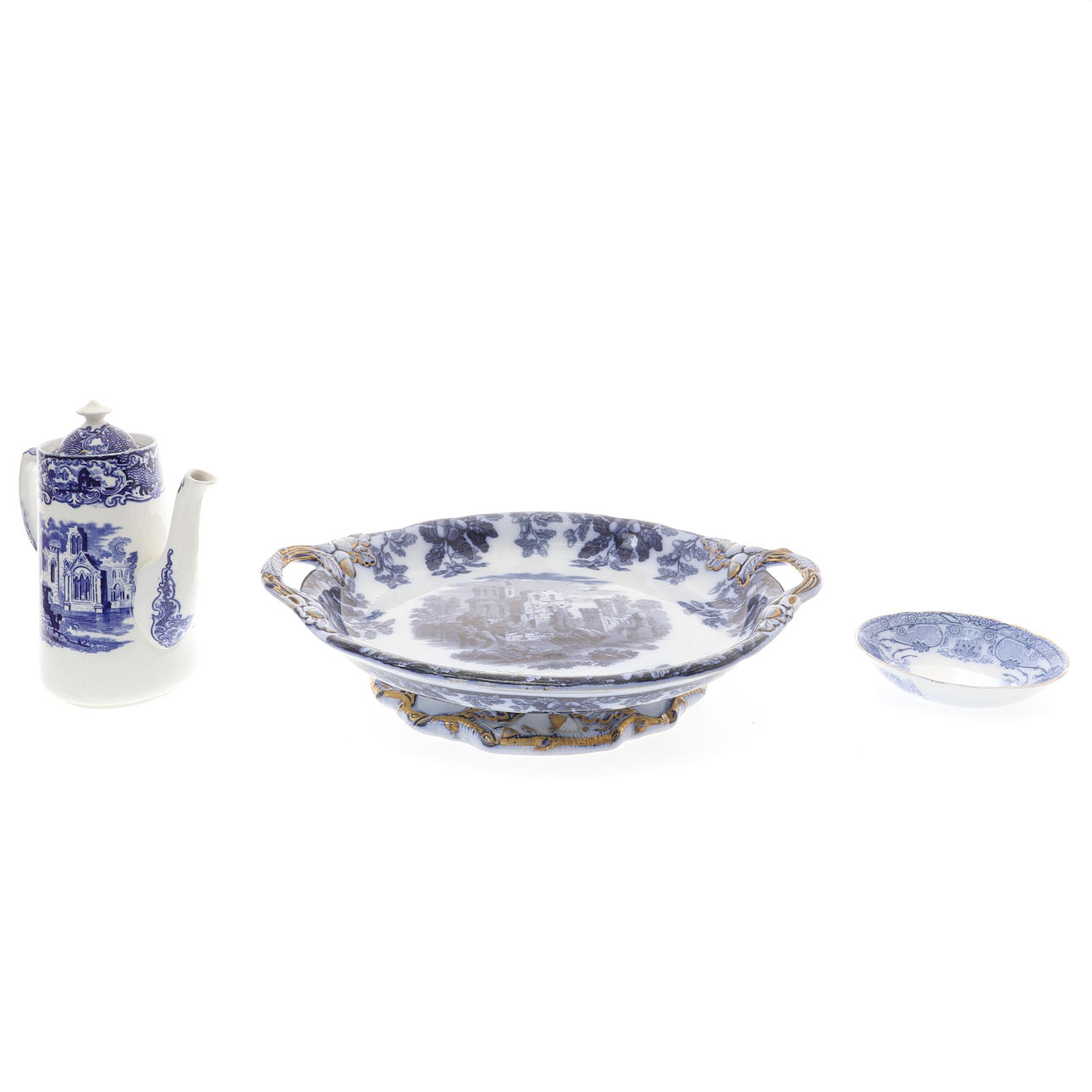 A COPELAND LATE SPODE RUINS PATTERN FOOTED DISH, 19TH CENTURY.