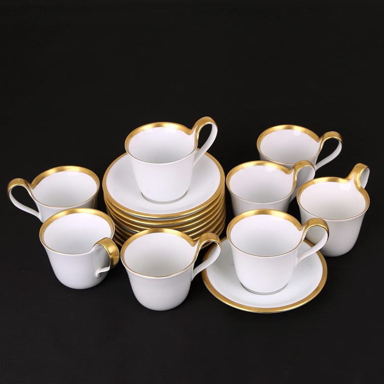 KAFFESERVIS, 9 delar, Porslin, "Golden sun" Sigvard Bernadotte, Bing & Gröndahl.