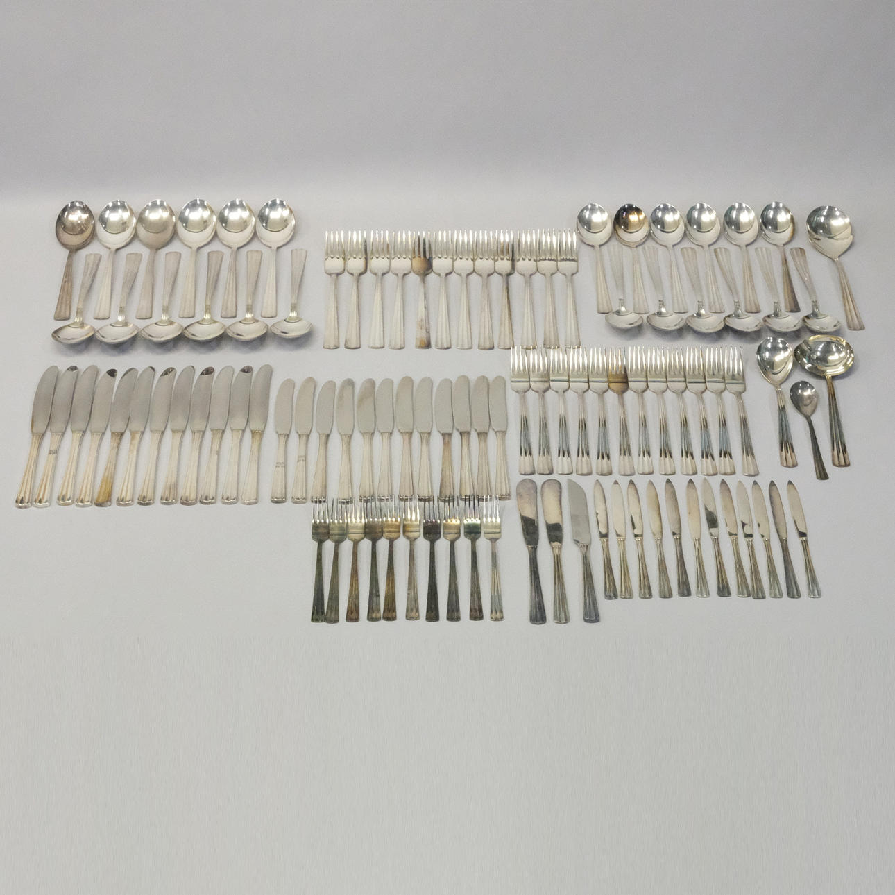 CUTLERY SET, NICKEL SILVER, 89 PIECES.