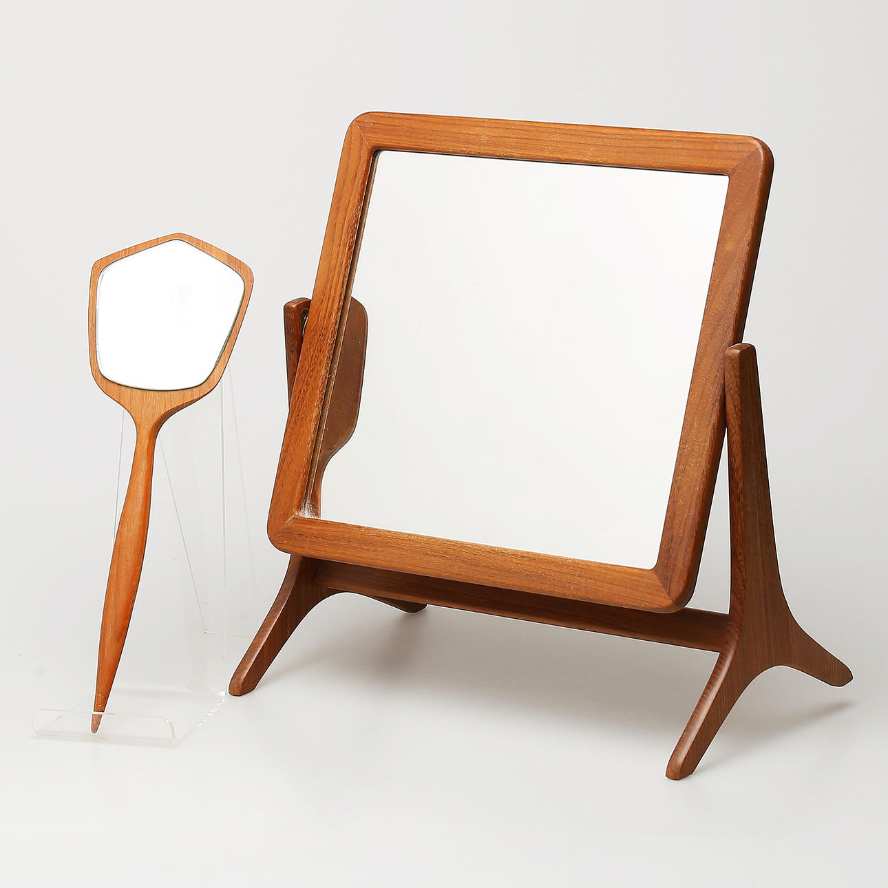 TABLE MIRROR and HAND MIRROR, teak, 1950s.
