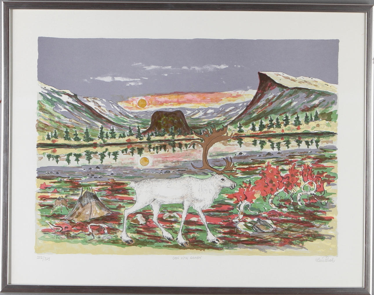 LARS PIRAK. "Den vita renen", färglitografi, signerad numrerad 202/325.