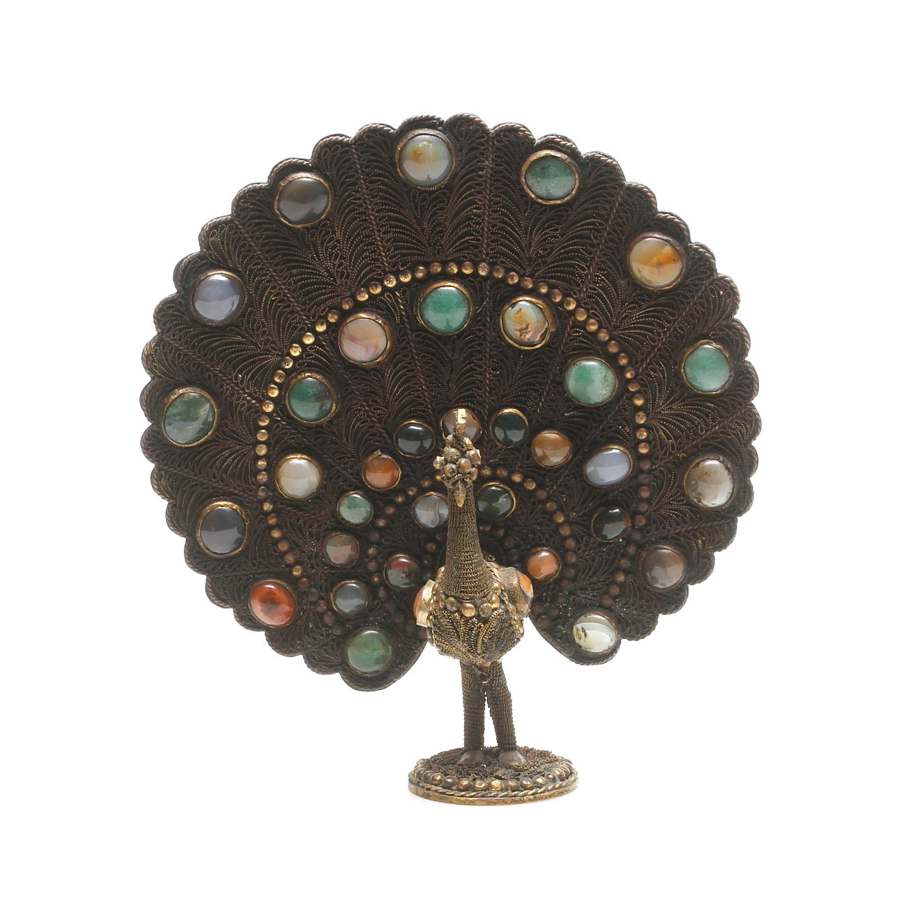 PÅFÅGEL, metall dekorerad med stenar, 1900-tal.