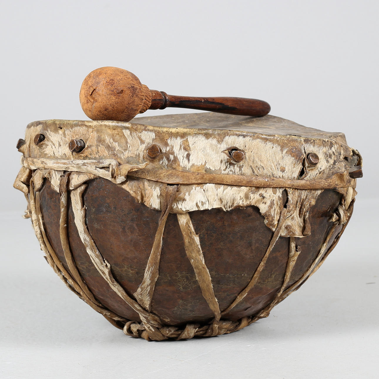 DRUM, copper/animal skin, Ethiopia.