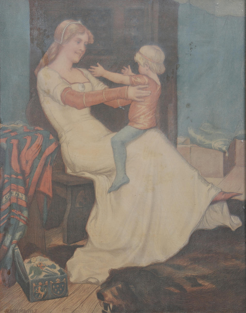 ALBERT EDELFELT. EFTER. litografiskt tryck, Drottning Blanca.