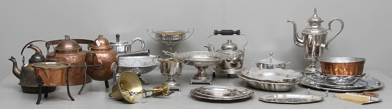METALLFÖREMÅL, vitmetall, nysilver, koppar och mässing, 18/1900-tal.