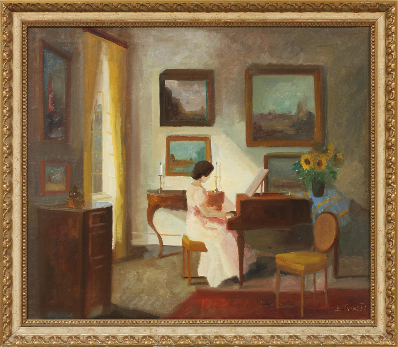 EDITH GEERT. Interiör, olja på duk, signerad.