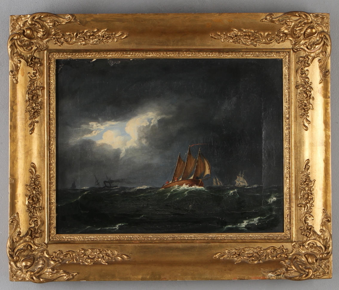 GUSTAF KINMANSSON. Marint motiv, olja på duk, signerad och daterad 1850.