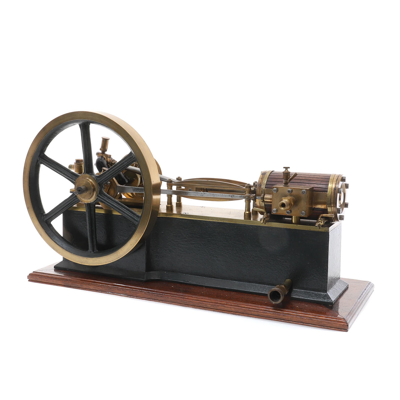 A MODEL OF A SINGLE CYLINDER HORIZONTAL STEAM ENGINE, 19TH CENTURY.