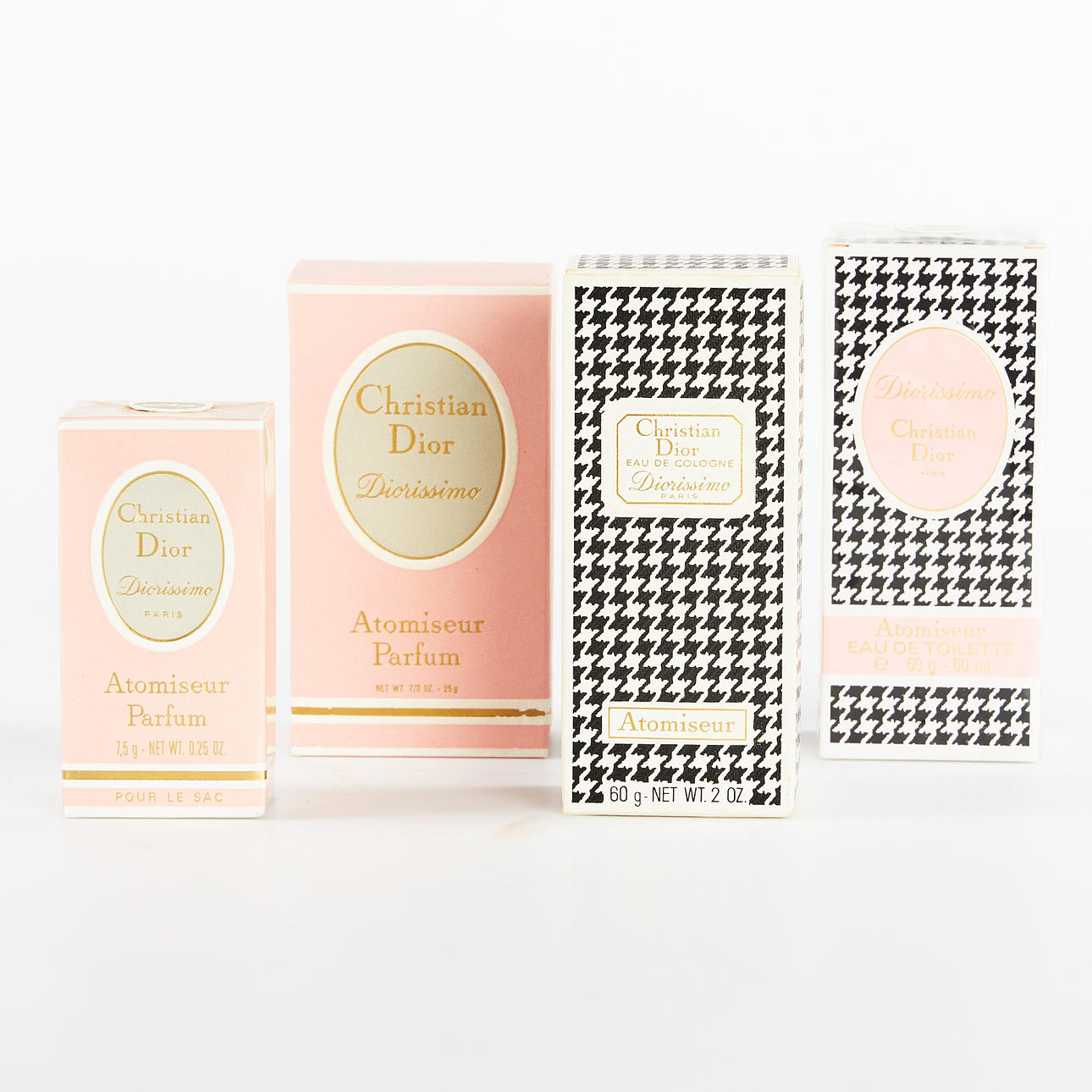 CHRISTIAN DIOR, perfumes, 4 piezas, envase parcialmente cerrado.