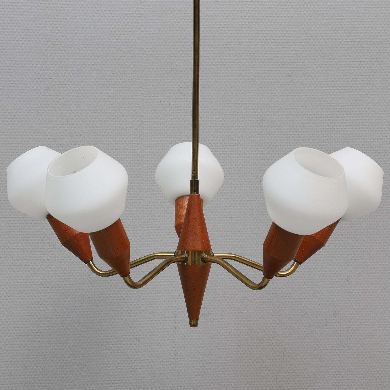 CEILING LAMP, teak, brass & glass, 1960s.