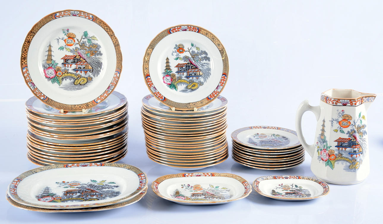 MATSERVIS, 55 delar, flintgods, "Japan", Rörstrand, 1800/1900-tal.