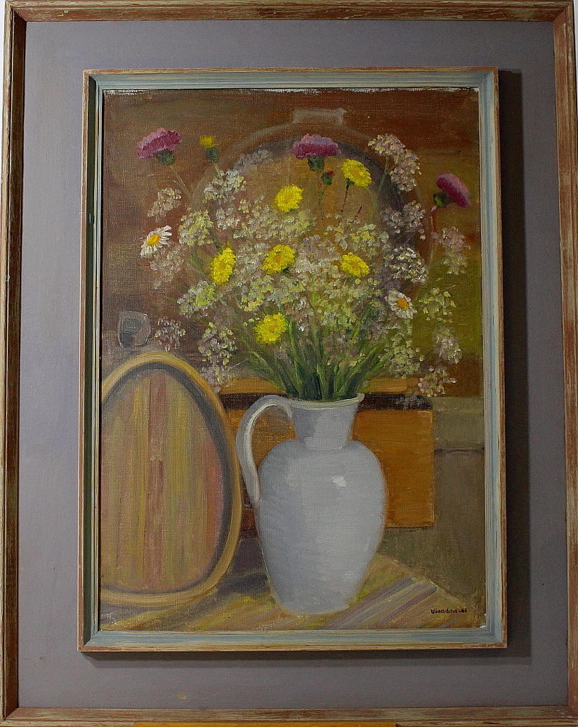 EINAR VIANDEN. olja på duk, blomstileben, signerad Vianden daterad 61.