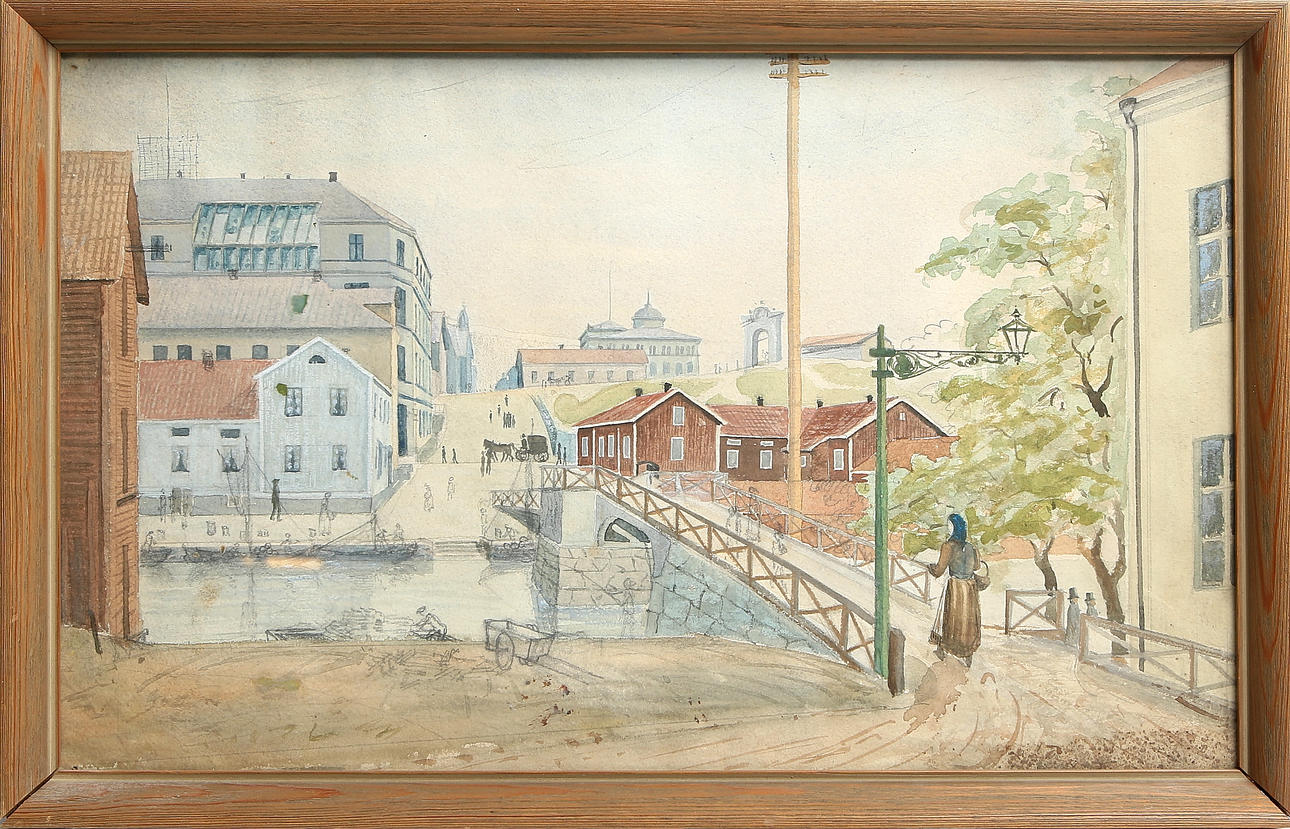 PER ÖSTERLUND. "Storbron i Sundsvall 1892", akvarell på papper, osignerad.